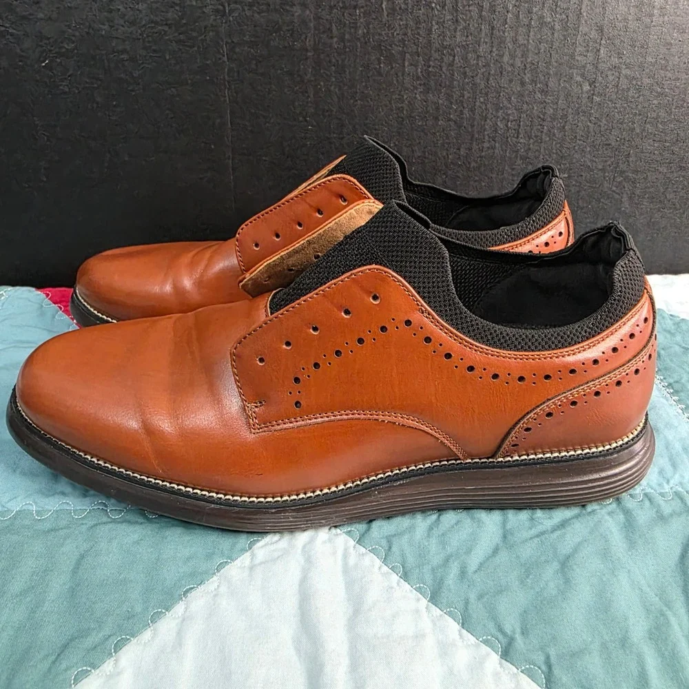 Harrison Myles Oxford Dress Shoes Mens 12 Tan Brown Brogue Ultralights No Laces